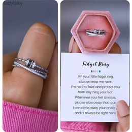 Solitaire Ring Zircon Beads Cross Fidget Ring With Card for Women Anti Stress Adjustable Anxiety Ring Aesthetic Ring Vintage Jewellery Gifts 240226