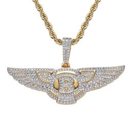 18K Gold Plated Angel Wings Necklace Pendant Iced Out Zircon Mens Bling Jewellery Gift296l