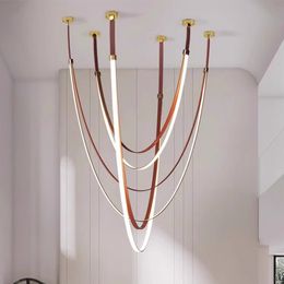 Designer belt light simple dining room light villa living room high duplex LOFT staircase Chandelier