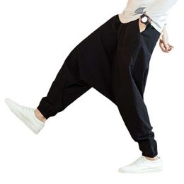 Pantaloni stile cinese nuovi uomini larghi in cotone canapa hip-hop con cavallo grande pantaloni piedi casual alla moda di grandi dimensioni