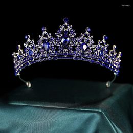 Hair Clips Baroque Crown For Women And Girls Classic Blue Luxury Wedding Bridal Accessories Crystal Jewelry Tiaras Queen Party