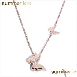Pendant Necklaces High Quality Stainless Steel Butterfly Pendant Necklace For Women Girls Adjustable Sanding Link Chain Love Dhgarden Dhkut
