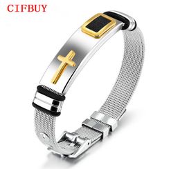 CIFBUY Punk Bracelet For Men Length 16.5-21 CM Mesh Strap Band Stainless Steel Black/ Gold Colour Male Wrap Bracelets GH8787392648