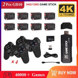 Consoles 2Pcs GD10 Retro Video Game Console 2.4G Double Wireless Controller Game Stick 4K HD 128GB 40000+ Games for PSP PS1 GBA Christmas