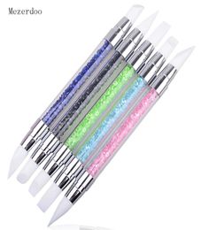 5Pc Crystal Nail Art Brush Pen Silicone Head 2 Way Carving Emboss Shaping Hollow Sculpture Acrylic Brushes Manicure Dotting Tool2410022