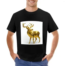 Men's Tank Tops Golden Buck Statue T-Shirt Short Sleeve Tee Korean Fashion Black T-shirts For Men