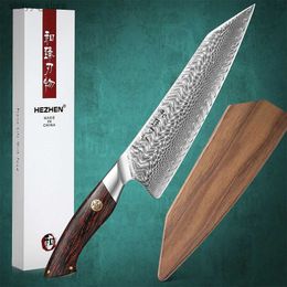 Kitchen Knives HEZHEN 8.3 Inch Chef Knife 73 Layers Damascus Steel Kitchen Knife Cooking Cutlery Powder Steel 14Cr14MoVNb Core Kitchen Tools Q240226