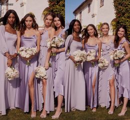 Lilac Silk Chiffon A LineBridesmaid Dresses Rustic Country Spring Wedding Girls Formal Party Gowns Floor Length Sexy Backless Elegant Maid Of Honour Dress CL3327