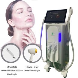 Professionell 2 i 1 Q Switch Diode Ice Laser Hårborttagning Pico Switched ND Yag Tattoo Borttagning Kolskal Hudhud Rejuvenation Machine