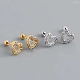 Stud Earrings Piercing 925 Sterling Silver Heart For Women Gold Gift Lover Girls
