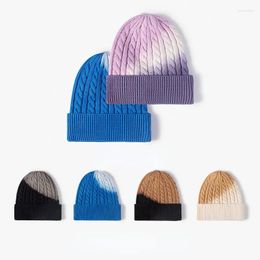 Berets 2024 Tie-dye Woollen Knitte Hats Women's Autumn And Winter Fashion Beanie Cold Outdoor Warm Thick