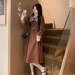 Casual Dresses Hepburn Style Retro Patchwork Dress For Women's Autumn Winter Collection Waist Slimming Mid Length Small Black