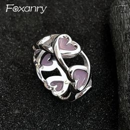 Cluster Rings Foxanry Vintage Punk Pink LOVE Heart Engagement For Women Fashion Simple Hollow Geometric Handmade Party Jewellery Gifts