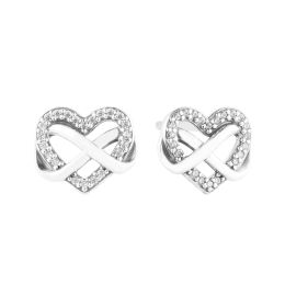 Earrings 925 Certified Silver Earrings Sparkling Infinity Heart Stud Earrings Woman New In Original Free Shipping Crystals Make Up