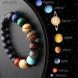 Beaded JD Natural Stone Eight Planets Bead Bracelets Men Women Universe Seven Chakra Bangle Yoga Energy Galaxy Solar Wristband Jewelry YQ240226