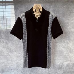 Men's Polos 2024 Summer Houndstooth Contrast Stitching Short Sleeved Polo Shirt Men Casual High-end Lapel T-shirt Camiseta Verano Hombre