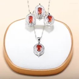 Necklace Earrings Set Eye Shape Trendy Dress Garnet Ring Female Models Style Zircon Silver 925 Stamped 12-Colors