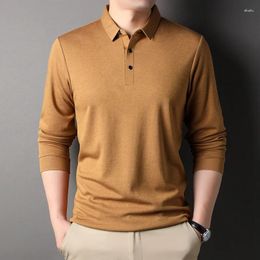 Men's Polos High End Mens Wool Blend Clothing 2024 Spring Luxury Traceless Shirts Casual Man Business Long Sleeve Polo