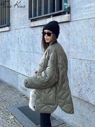 Parkas Thick Jacket Women 2023 Autumn Winter Fashion Green Loose Single Breasted Female Cotton Coat Casual Pocket Unisex Lady Parka