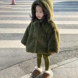 Jackets Baby Girl Fur Coat Warm Autumn And Winter Green Solid Colour Fashion Good Looking Comfortable Medium Long Style