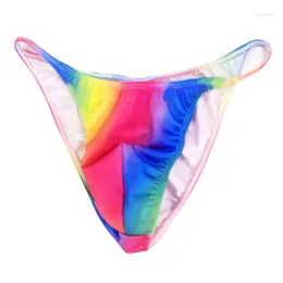 Underpants 2024 Fashion Sexy Men Underwear Funny Breathable Man Briefs Penis Pouch Rainbow Striped Cueca Gay Jockstrap