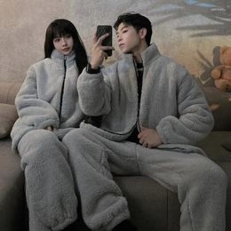 Women's Sleepwear Couple Pyjamas Women Autumn And Winter Coral Fleece Warm Suit Flannel Plus Velvet Thickening Men Home Service