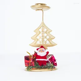 Candle Holders Christmas Golden Iron Holder Santa Candlestick Decorations For Home 2024 Xmas Table Ornaments Year Gift