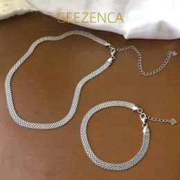 Bangle Geezenca Shinny S Sier Tank Chain Sparkling Bracelet Choker Necklace Fashion Vintage Woven Clavicle Chain 2021 New Trend