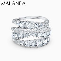 Rings Malanda Top Excellent Zircon Helix Rings for Women New Fashion Luxurious Wedding Party Rings Jewelry Accessories Girl Mom Gift