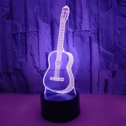 3D LED Gece Işıkları Dokunma Uzaktan Kumanda Gitar Işık Atmosferi 3D Görsel Işık Yedi renkli küçük masa lambası parti Noel 2941