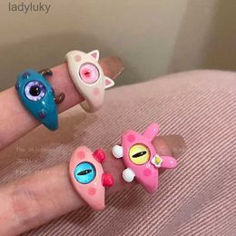 Solitaire Ring Punk eyes ring Cute Green Monster Ring For Women Fashion Sweet Two Color Cat Eyes Open Couple Ring party Finger Accessories 240226
