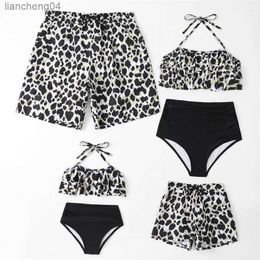 Family Matching Outfits 2023 Leopard Swimsuits Family Matching Outfits Look Ruffled Mother Daughter Swimwear Mommy and Me Clothes Father Son Swim Shorts
