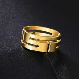 Solitaire Ring Cazador Gold Colour Geometric Rings for Men Women Stainless Steel Finger Rings Couple Trendy Jewellery Wedding Birthday Gift 2023 240226