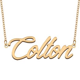 Colton Nameplate Pendant Custom Name Necklace Personalized for Men Boys Birthday Gift Best Friends Jewelry 18k Gold Plated Stainless Steel