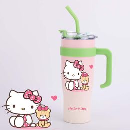 2024 new extremely cute and fashionable cartoon stainless steel cup 304 stainless steel insulated cup with large capacity and easy to carry 1250ml straw water cup