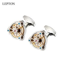 Movement Tourbillon Cufflinks For Mens Wedding Groom Lepton Mechanical Watch Steampunk Gear Cuff Links Relojes Gemelos Y1204234j