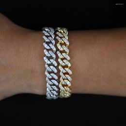 Charm Bracelets Arrived Men Hip Hop Bracelet With Cz Paved Wide Cuban Chain In Gold Silver Colour Jewellery For Party