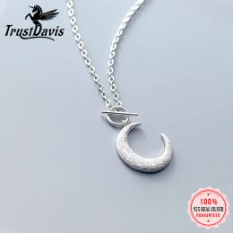 Necklaces TrustDavis Luxury 925 Sterling Silver Sweet Frosted Moon Round Stick Pendant Girls Love Gift For Women Necklaces Jewellery DB1346