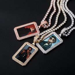 Necklaces TOPGRILLZ custom photo square medallion pendant iced zircon pendant men hip hop fashion Jewellery