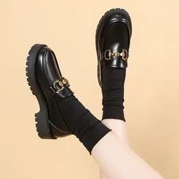 Dress Shoes 2024 Brand Ladies Loafers Women's High Heels Fashion Metal Decoration Round Toe Casual Comfortable Chunky Women