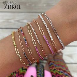 Beaded RAKOL Multicolor Round Cubic Zirconia Tennis Bracelets for Women INS Trendy Gold Colour Chain Bracelet Party Jewellery YQ240226