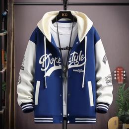 Mens Hooded Baseball Jersey Autumn Korean Casual Jacket Harajuku High Street Fashion Clothing Quality Coat 240223