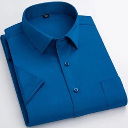 Men Short Sleeve Stretch Dress Shirt Summer Formal Social Business Work Blue White Black Smart Casual Easycare 240219
