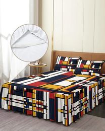 Bed Skirt Geometry Abstract Lines Elastic Fitted Bedspread With Pillowcases Protector Mattress Cover Bedding Set Sheet