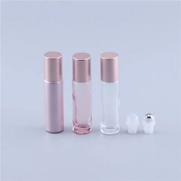 Bottle 10pcs/30pcs 10ml Pink Colour Thick Glass Roll On Essential Oil Empty Perfume Bottle Roller Ball Bottle For Travel