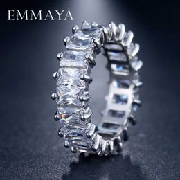 Solitaire Ring EMMAYA Silver Color Unique Design CZ Paved Austrian Zircon Fashion Women Ring Jewelry 240226