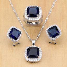 Necklaces Silver 925 Jewelry Sets Blue Zircon White CZ Beads Wedding Decorations For Women Earrings/Pendant/Ring/Necklace Mom's Gift