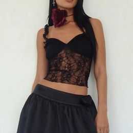 Women's Tanks Women Summer Cropped Top Sexy Cami Black Sleeveless Camisole Open Back Tank Tops Lace Floral Vest Chic Tee Female Clothes