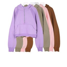 Lu Women Lulemon Scuba Half Zip Womens 요가 정장 디자이너 까마귀 숙녀 체육관 운동복 야외 스포츠 조깅 후드 두꺼운 긴 소매와 Fleece Jacket