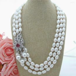 Pendants 18" 10-12mm 3 Strands White Baroque Pearl Necklace Zircon Connector
